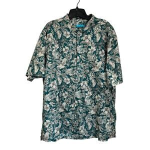 Tori Richard Green Floral Hawaiian Aloha Tropical Cotton Button Shirt 2XL